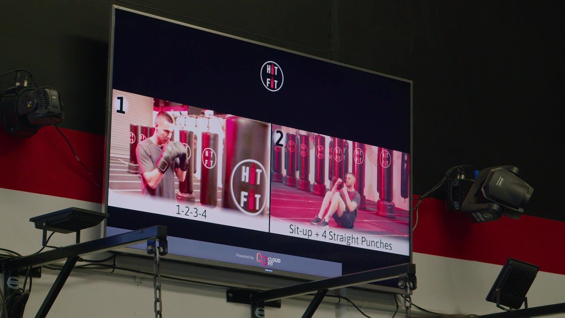 CloudFit workout display running in a boxing class