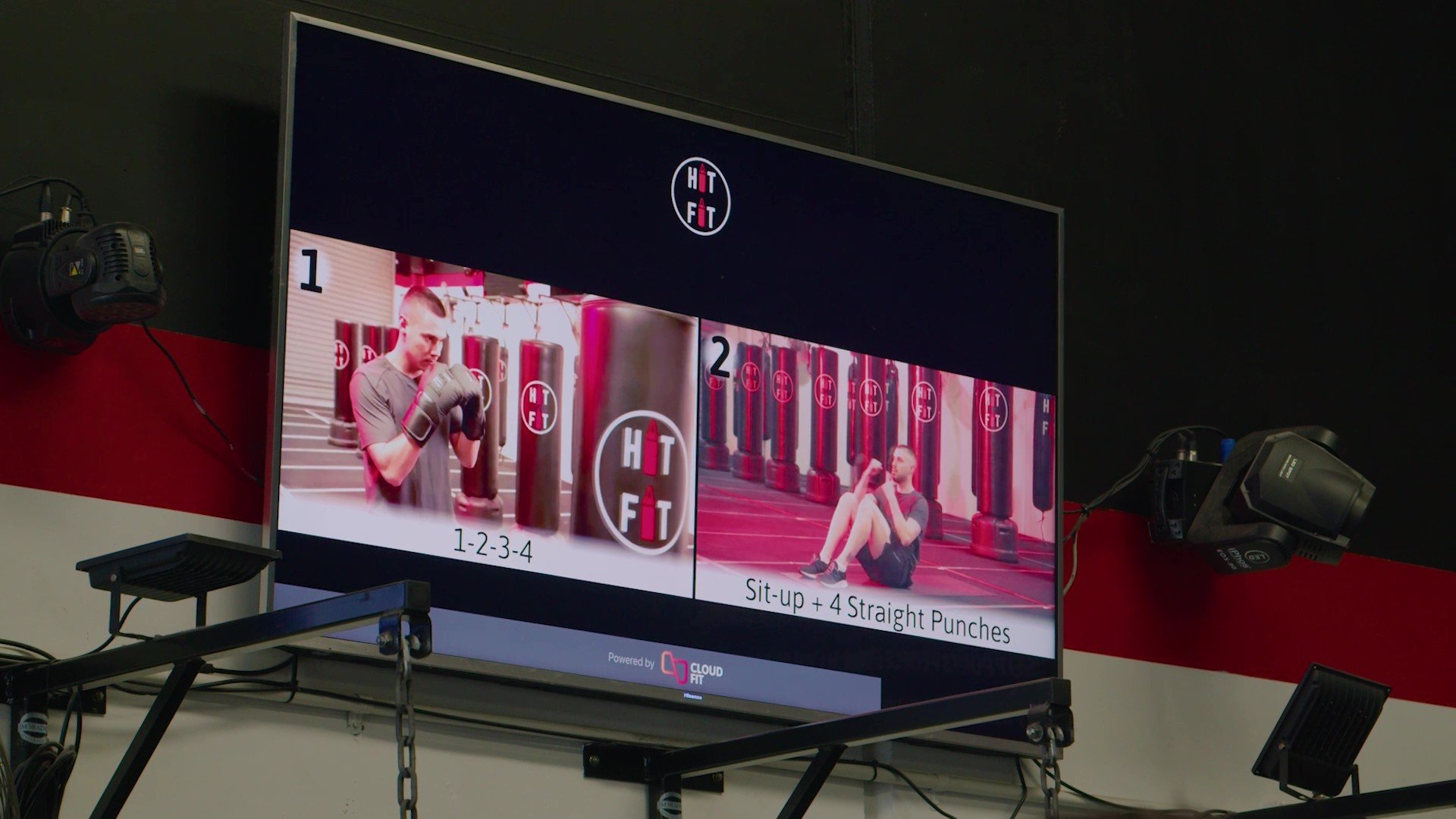 CloudFit workout display running in a boxing class
