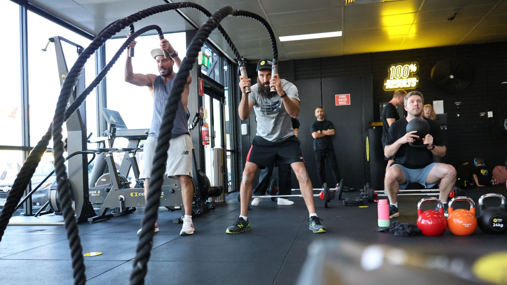 CloudFit workout display running in a gym class