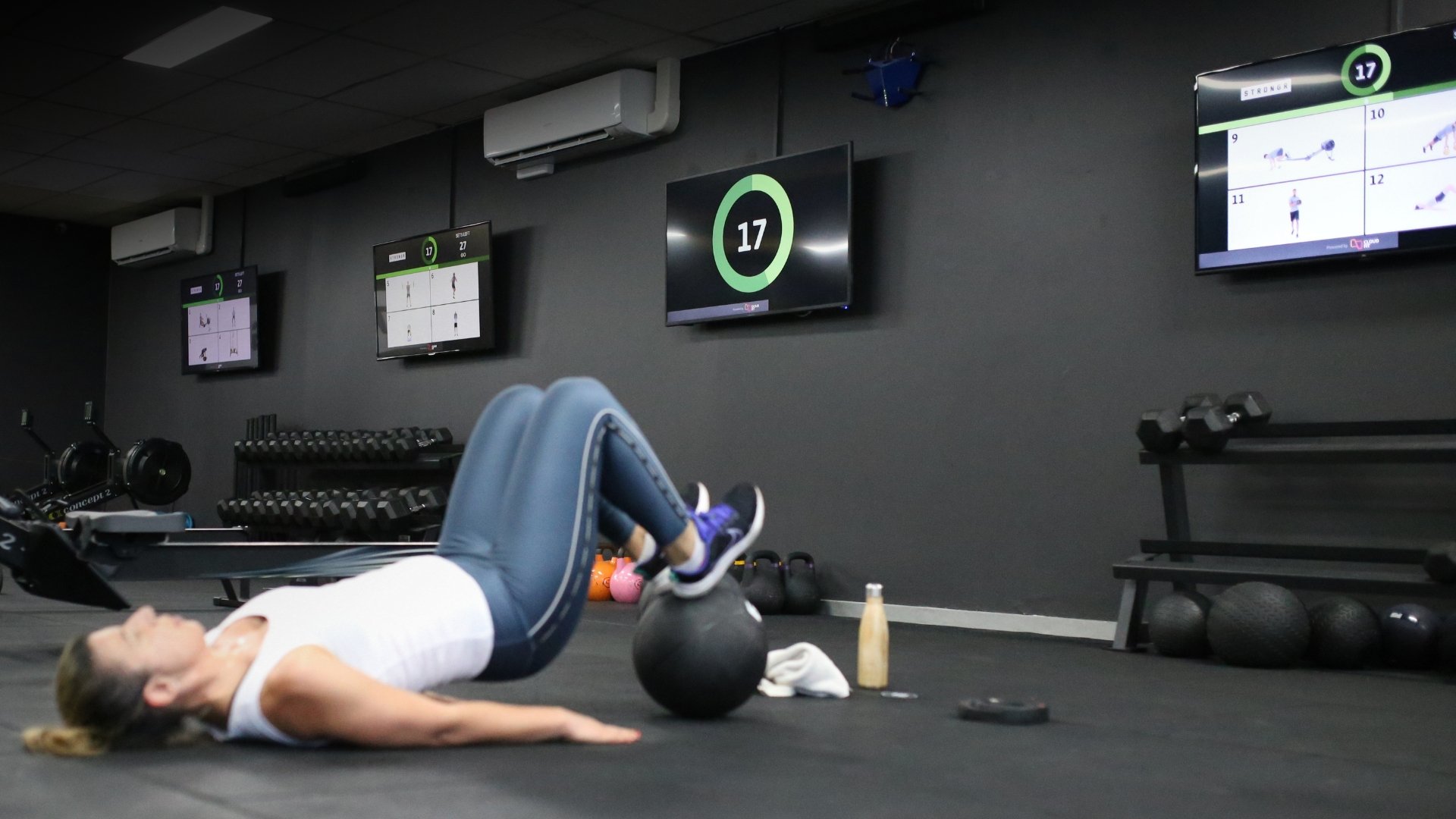 The CloudFit TV app running in a gym