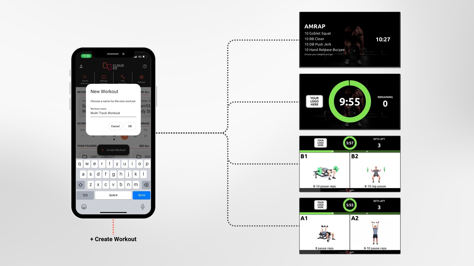 The CloudFit controller app connecting to the CloudFit TV app and running a workout