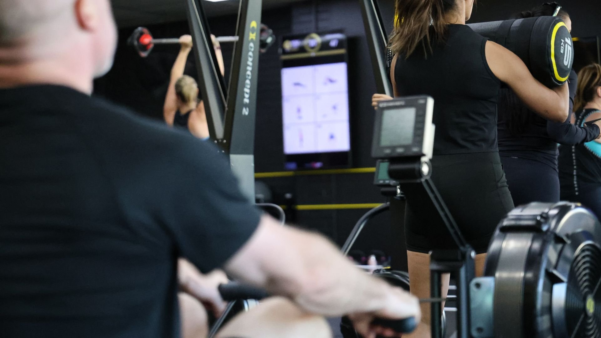 CloudFit workout display running in a group class