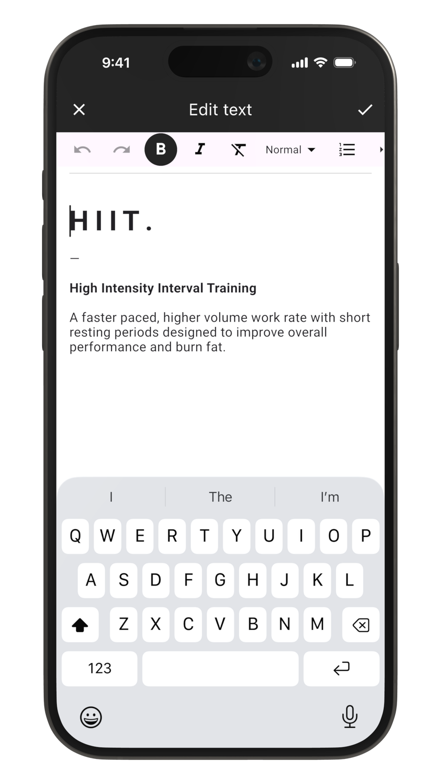 CloudFit Simple Whiteboard Text Editor for quickly editing workout display text
